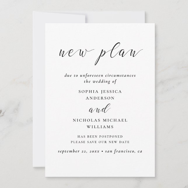 Save The Date Noir et blanc Changer la date. Plan nouveau modern (Devant)