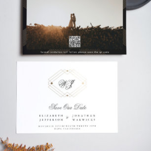 Save The Date noir et blanc classique déco or monogramme QR CODE