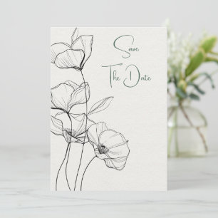 Save The Date Noir et blanc Floral Line Art on Ivory
