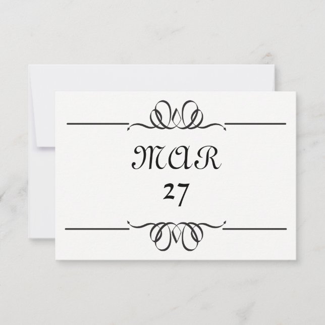 Save The Date Noir et blanc grande date - 3x5 Enregistrer la dat (Devant)