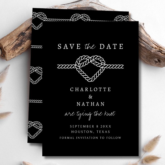 Save The Date Noir et blanc manuscrite Lier le Mariage de noeud (Créateur téléchargé)