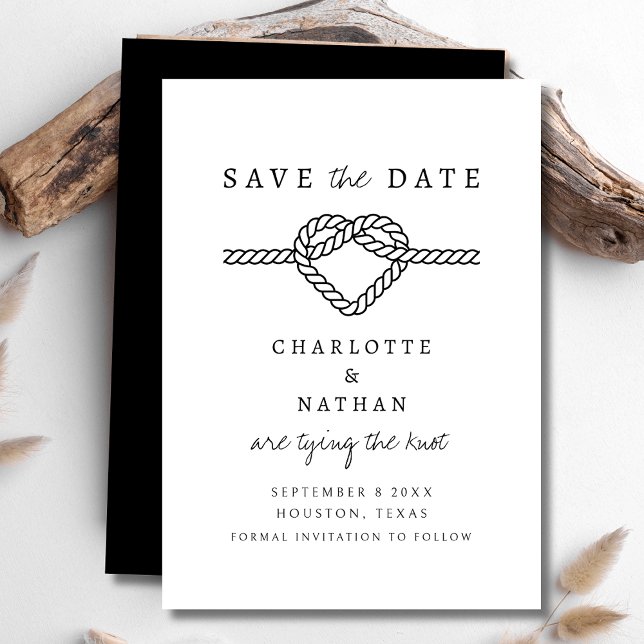Save The Date Noir et blanc manuscrite Lier le Mariage de noeud (Créateur téléchargé)