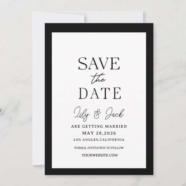 Save The Date noir et blanc Minimalisme Moderne (Devant)