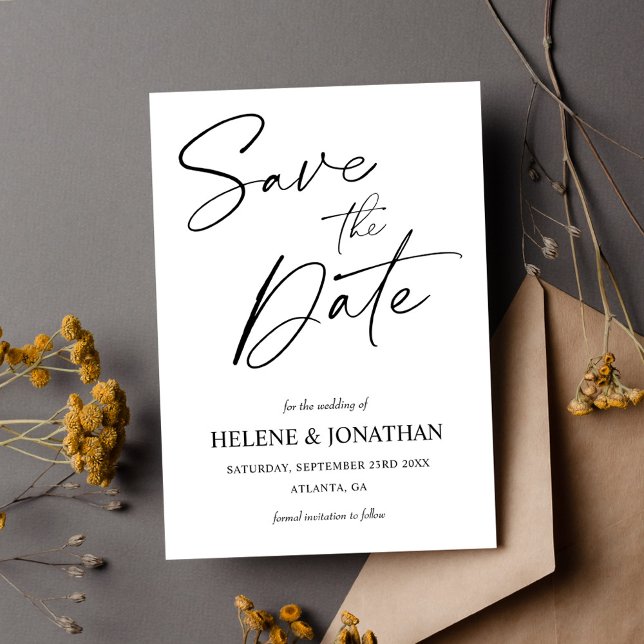 Save The Date Noir Et Blanc Minimaliste Élégant Mariage (Black And White Minimalist Elegant Wedding Save The Date card)