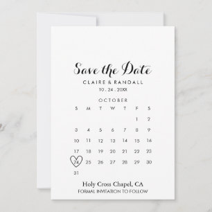 Save The Date Noir et blanc minimaliste Enregistrer le calendrie