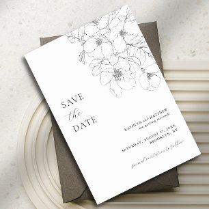Save The Date Noir et blanc minimaliste Floral Mariage moderne