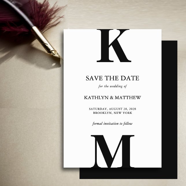 Save The Date Noir et blanc moderne Gras Mariage Monogramme (Créateur téléchargé)