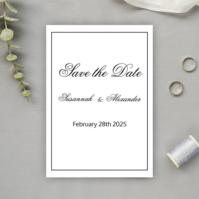 Save The Date Noir et blanc Monogramme Mariage moderne (Créateur téléchargé)