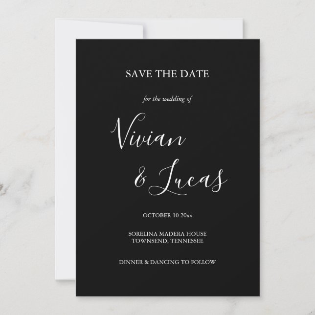 Save The Date Noir et blanc Script Wedding Enregistrer la date (Devant)
