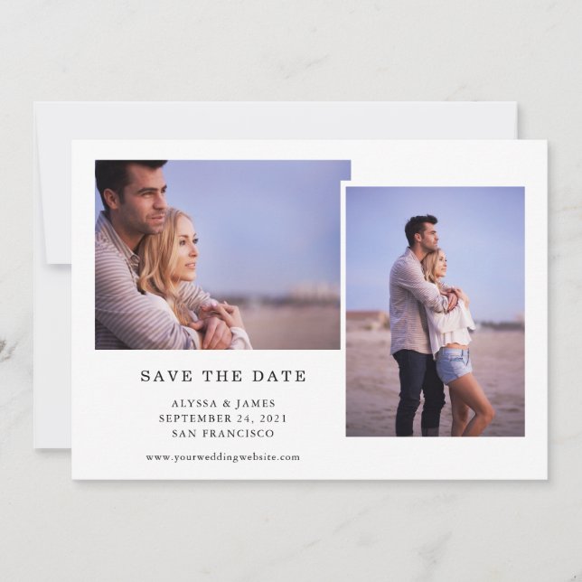 Save The Date Noir et blanc simples | Trois photos (Devant)