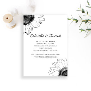 Save The Date Noir et Blanc Sunflower Mariage Enregistrer la dat