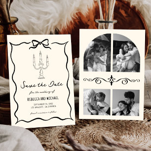 Save The Date Noir et Crème Photo de Mariage au Cercle Dessiné à