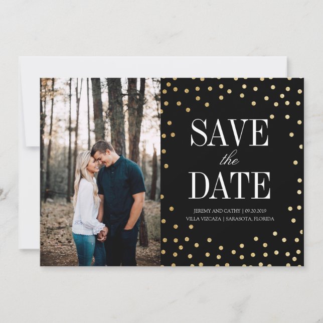 Save The Date Noir et or Enregistrer la date (Devant)