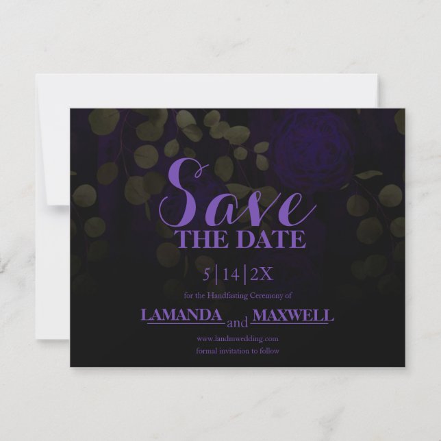 Save The Date Noir Gothique Violet Floral Mariage Enregistrer La (Devant)