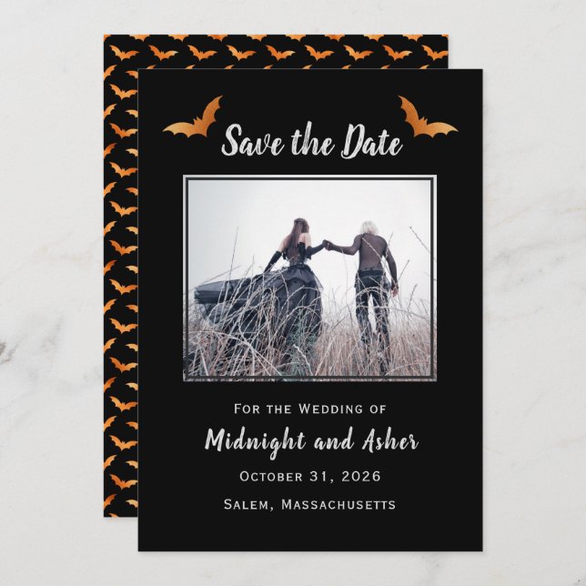 Save The Date Noir Halloween Mariage Gothique Enregistrer La Dat (Devant / Derrière)