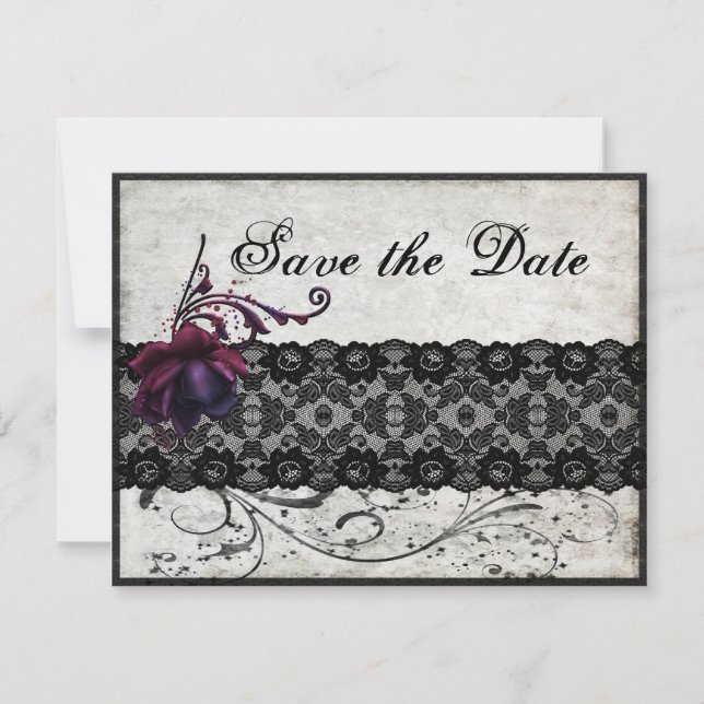 Save The Date Noir mariage dentelle Enregistrer la date (Devant)