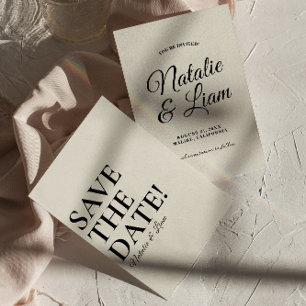 Save The Date Noir moderne et crémeux Funky Bold Mariage rétro