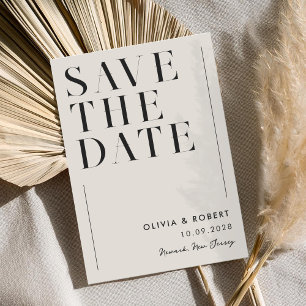 Save The Date Noir moderne et ivoire minimaliste Mariage chic