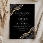 Save The Date Noir Or Agate Marbre élégant Mariage<br><div class="desc">Elégant mariage noir et or enregistrer la carte de date avec design de typographie élégant et arrière - plan en marbre. Personnalisez avec tous vos détails pour un mariage personnalisé enregistrer la date.</div>