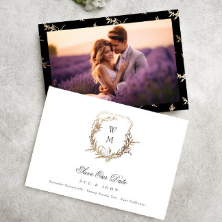 Save The Date Noir Or Blanc Classic Monogram Crest Mariage