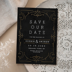 Save The Date Noir & Or Elegant mariage classique moderne