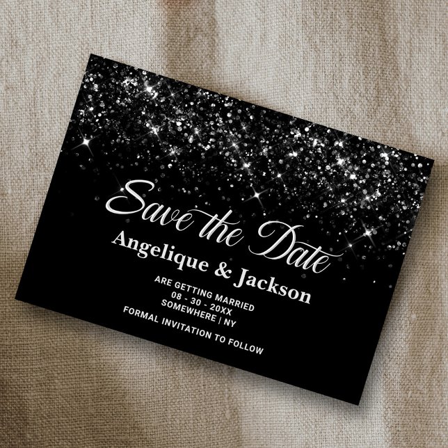 Save The Date Noir Parties scintillant mariage Enregistrer la da (Créateur téléchargé)
