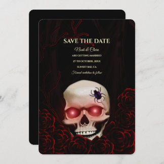 Save The Date Noir rouge floral foncé moody gothique crâne hallo