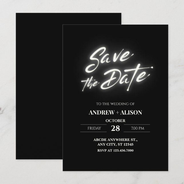 Save The Date Noir simple moderne élégant (Devant / Derrière)