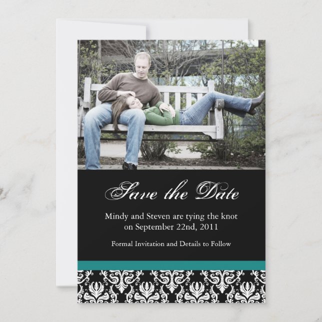 Save The Date Noir, Turquoise et blanc Enregistrer les dates (Devant)