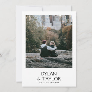 Save The Date Nom en gras moderne simple encadré 2 photos