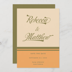 Save The Date NOMS PERSONNALISÉS Vert les années 70 rayures Mari