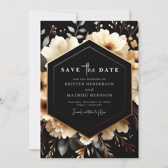 Save The Date Non Photo Chic Gold et Mariage noir (Devant)
