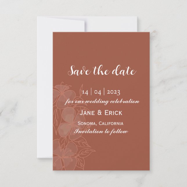 Save The Date Non Photo Couleur Terre Simple Florale (Devant)