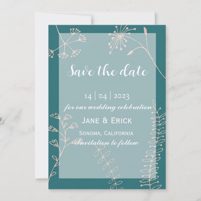 Save The Date Non Photo Simple Vert Fleur Bleue Fleur Sauvage (Devant)