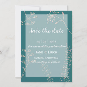 Save The Date Non Photo Simple Vert Fleur Bleue Fleur Sauvage