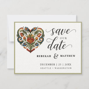 Save The Date Norvégien Mariage de coeur rousel