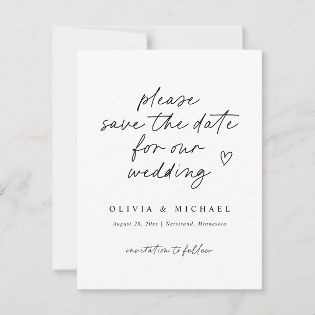 Save The Date Note d'amour moderne écriture manuscrite mariage S (Devant)