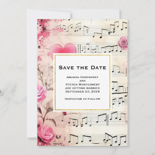 Save The Date Notes musicales et Rose Vintage Mariage de design