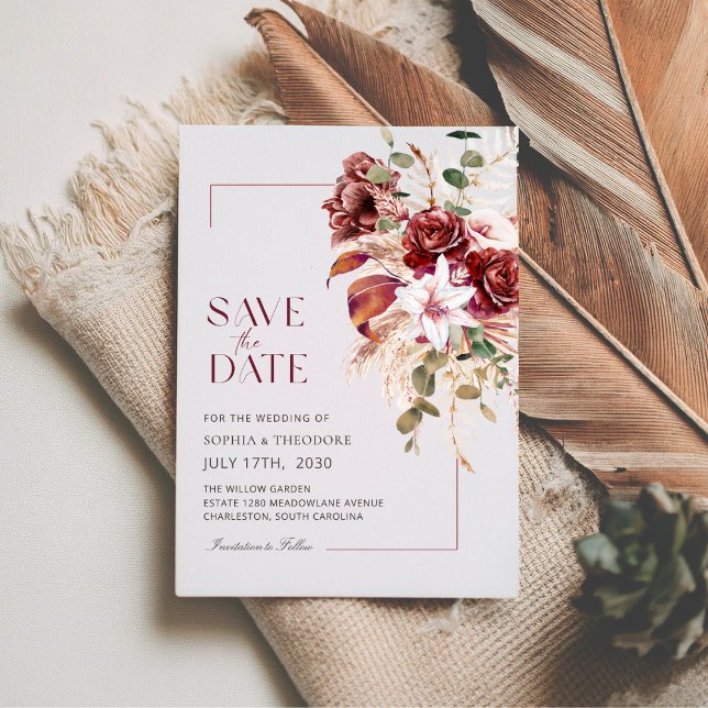 Save The Date Nothing Fancy, Just Love Burgundy & Blush Floral (Créateur téléchargé)