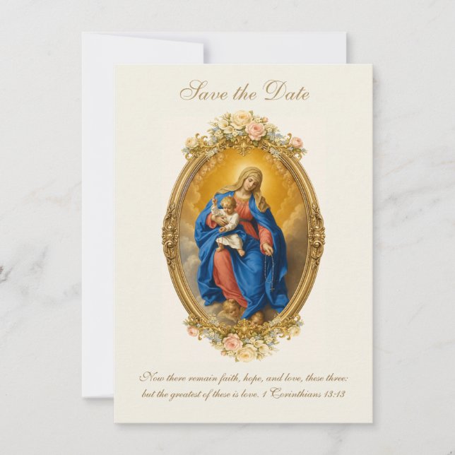 Save The Date Notre-Dame de Pompei florale catholique (Devant)