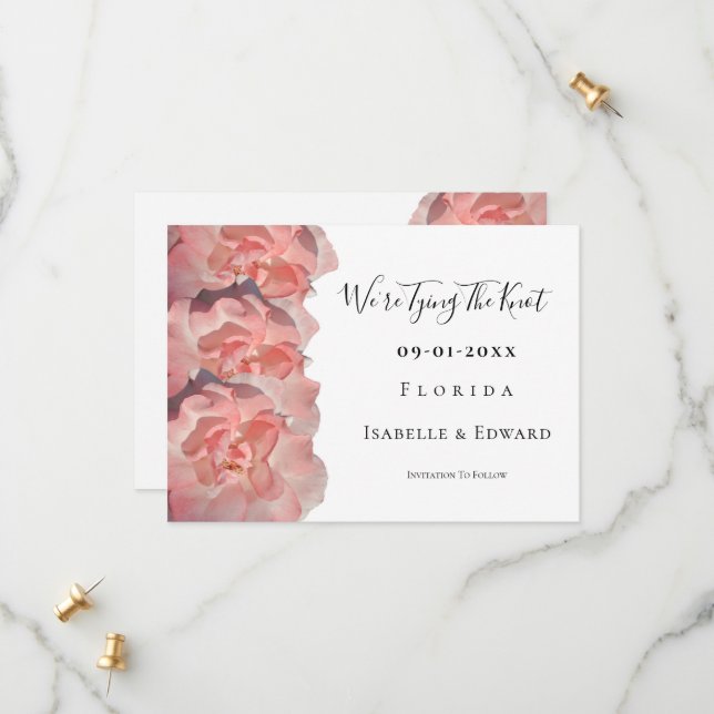 Save The Date Nous Nous Mariés Citation Florale Rose Corail (Devant/Arrière en situation)