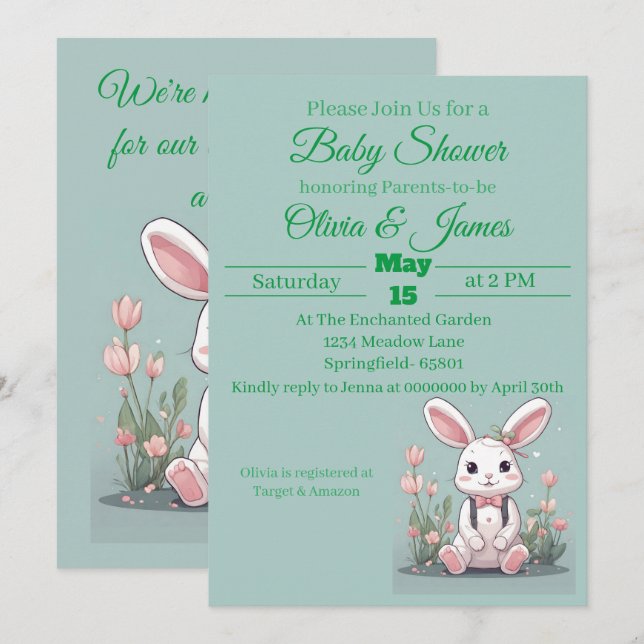 Save The Date Nous sommes excités pour le petit Baby shower Bunn (Devant / Derrière)
