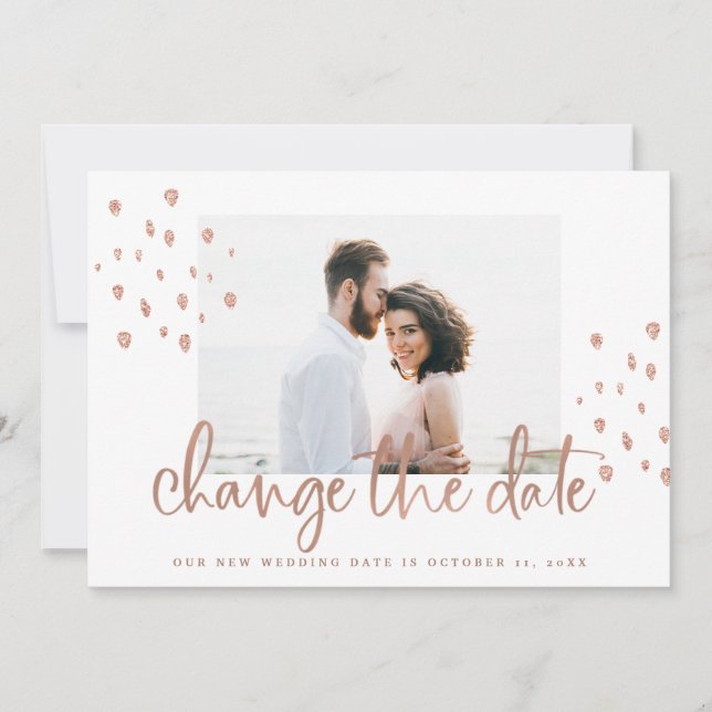 Save The Date Nouvelle date Mariage | Script Rose or avec photo (Devant)