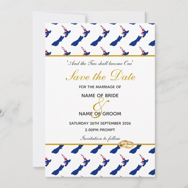 Save The Date NOUVELLE-ZÉLANDE Célébration de mariage événement  (Devant)