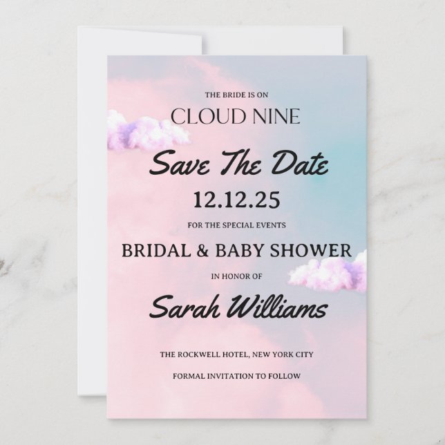 Save The Date Nuage de rêve : Fête de mariage et de bébé aux cou (Devant)