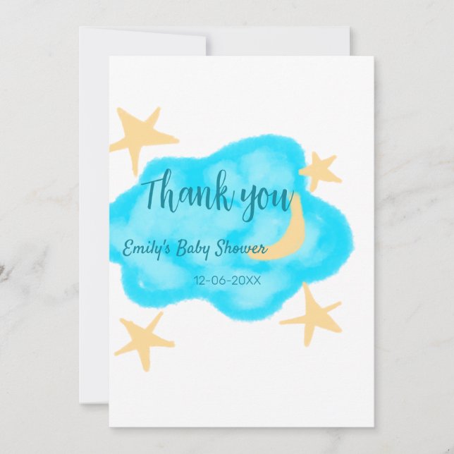 Save The Date Nuages étoilés de lune aquarelle baby shower ajout (Devant)
