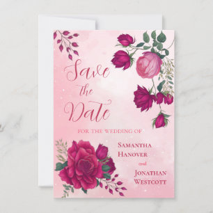 Save The Date Nuances de Magenta Rose Rose Moderne Floral Boho