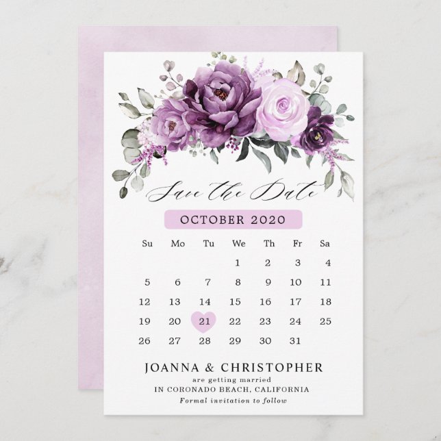 Save The Date Nuances de pourpre Dusty fleurs Moody Floral Maria (Devant / Derrière)
