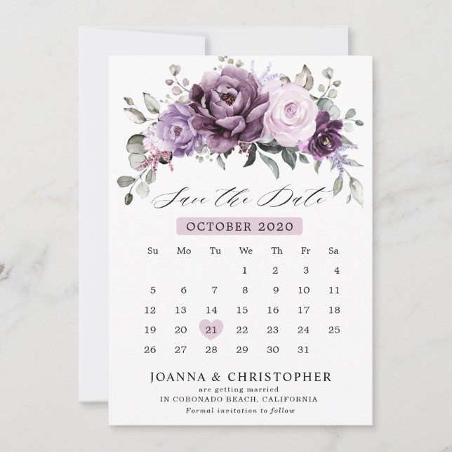 Save The Date Nuances de pourpre Dusty fleurs Moody Floral Maria (Devant)