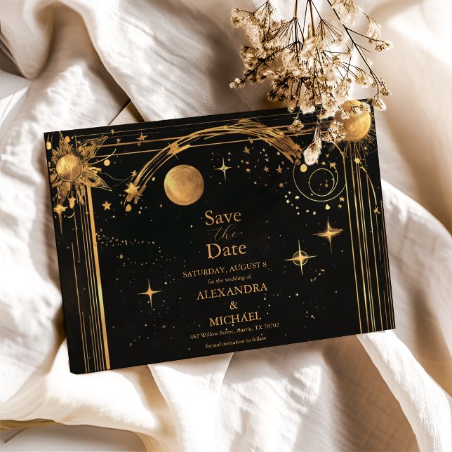 Save The Date Nuit céleste Mariage Étoiles Noires Lune (Créateur téléchargé)